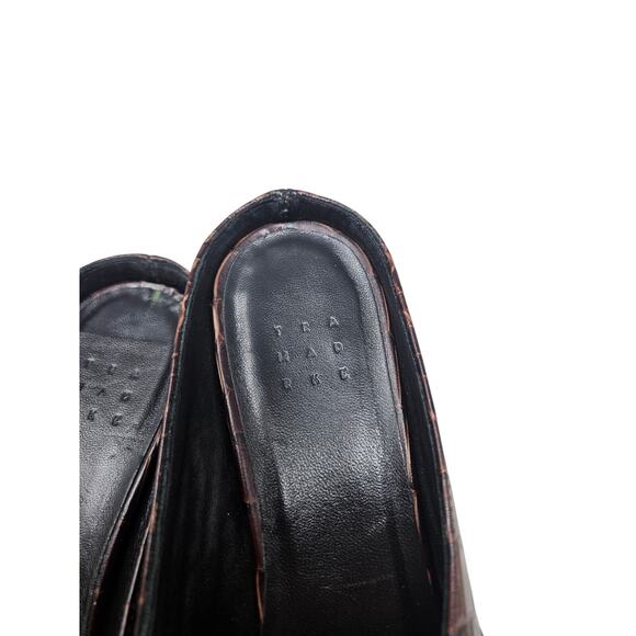 Trademark 38.5 Adrien Tie Mules Brown Croc Embossed Navy Slide Wedge Minimalist - Picture 5 of 5